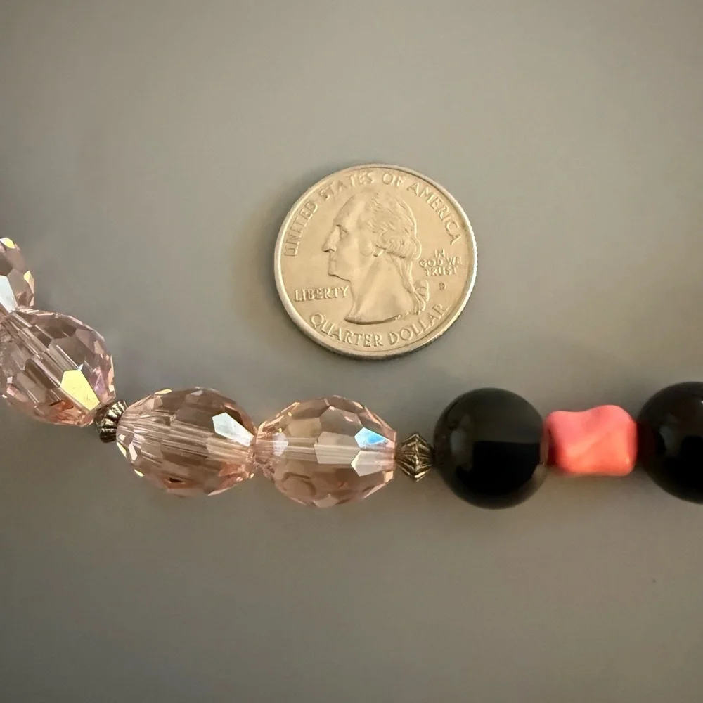 Estate Pink Crystal and Black Obsidian Toggle Necklace STUNNING